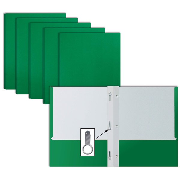 Better Office Products 2 Pocket Paper Folders Portfolio W/Prongs, Matte Texture, Letter Size, Green, 50PK 84218